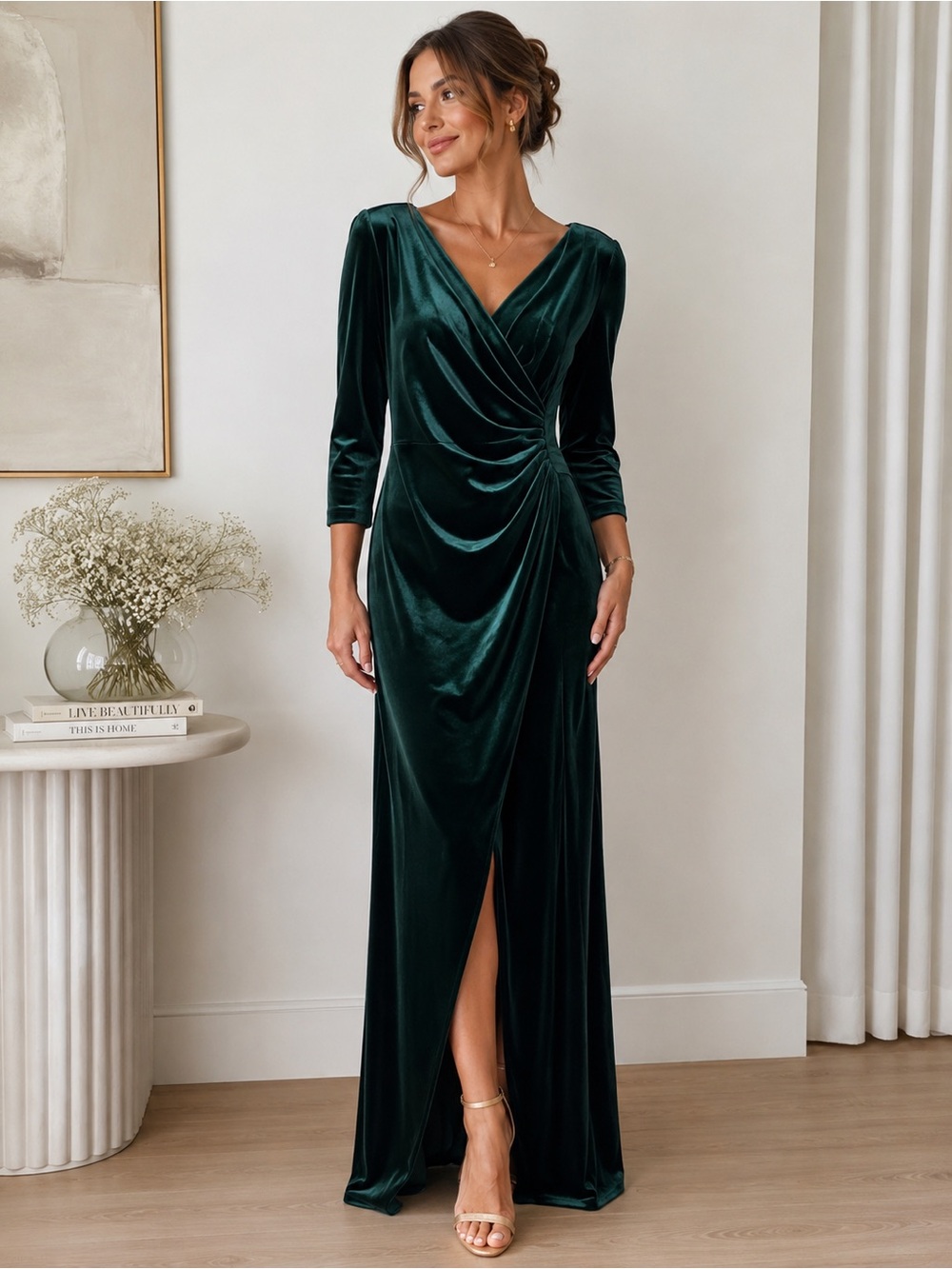 Alex Evenings Emerald Green Velvet Wrap Maxi Dress